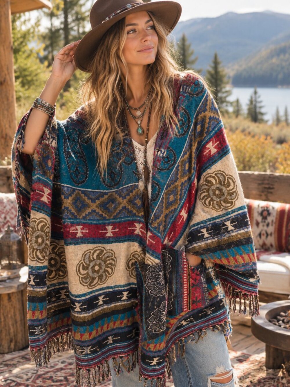 Vintage Southwestern Poncho - one Size